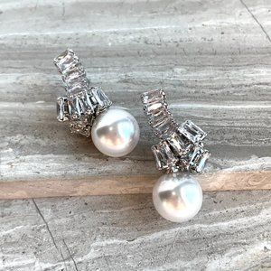 Anthropologie Silver and White Pearl Drop Earrings